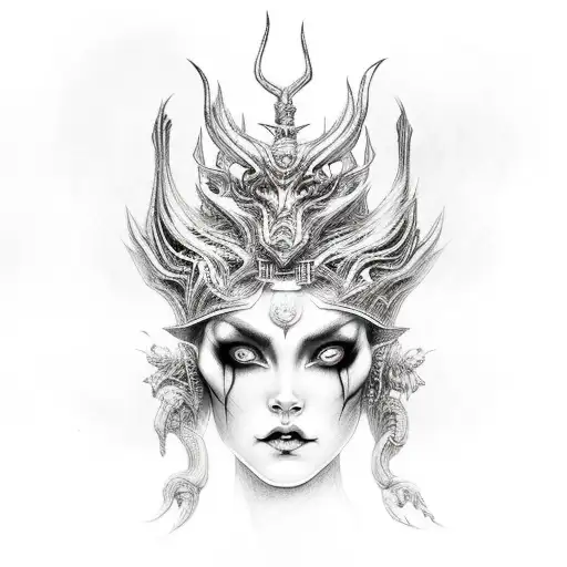 A hauntingly beautiful depiction of the goddess Hel tattoo design idea