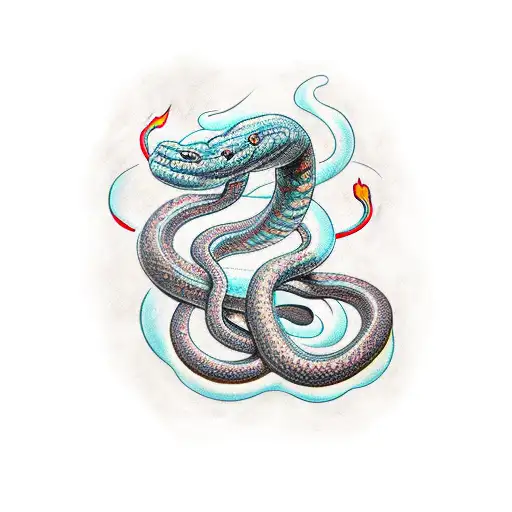full sleeve snake with fire, rose, colored tattoo design idea