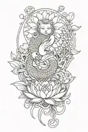 Sun Koi fish  Water lily/lotus Tiger Buddha/om symbol Geisha  Negative space  tattoo design idea
