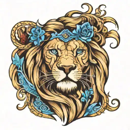 lion with blue eyes tattoo design idea