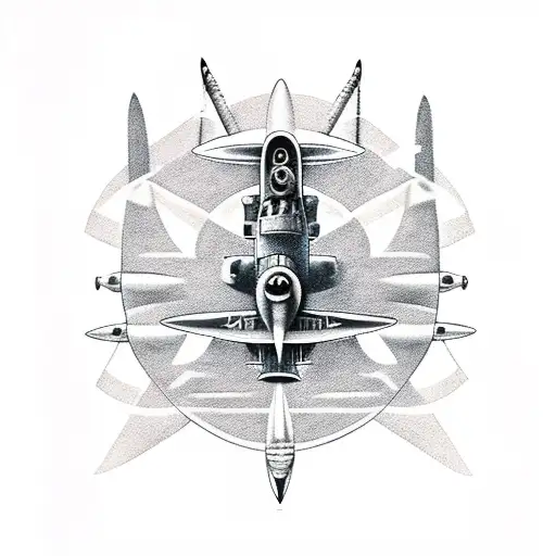battleship and spitfire aircraft tattoo design idea