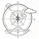 A black storm cloud morphing into a compass design tattoo design idea