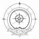 A black storm cloud morphing into a compass design tattoo design idea
