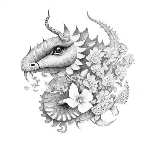 animal with snapdragons tattoo design idea