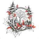red and white forest tattoo design idea