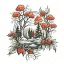 red and white forest tattoo design idea