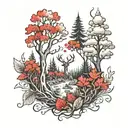 red and white forest tattoo design idea
