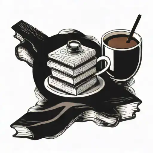 A steaming cup of coffee intertwined with a stack of books, symbolizing your love for both caffeine and literature tattoo design idea