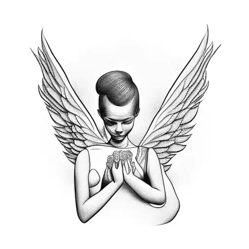 angel holding a bag of money tattoo design idea