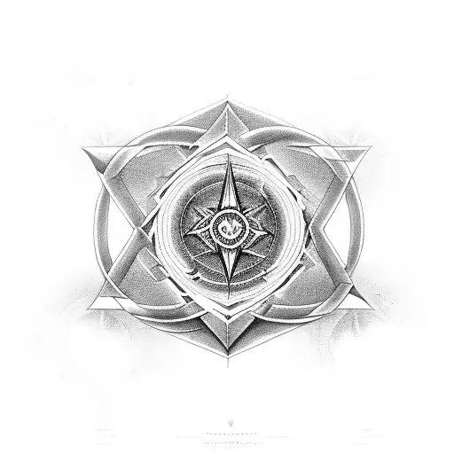 Combine dark evil art sacred geometry with philosophical symbols in a black-grey tattoo tattoo design idea