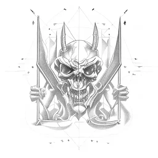 Combine dark evil demons geometry with guitars in a black-grey tattoo tattoo design idea
