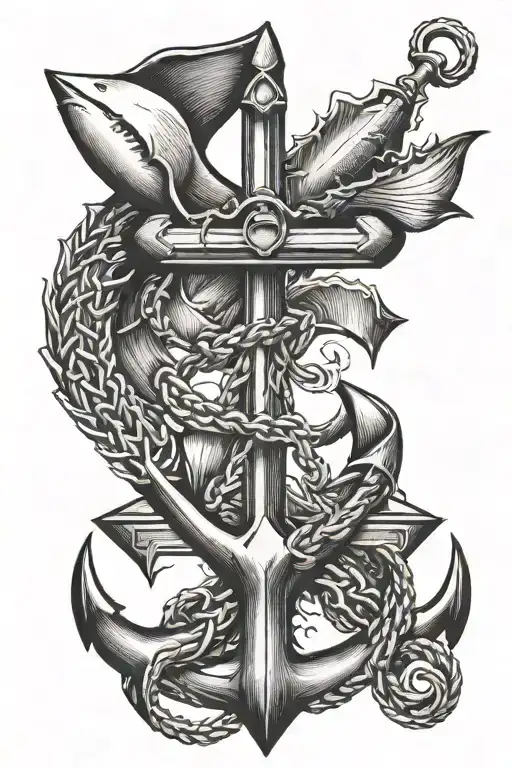 anchor and shark tooth tattoo design idea