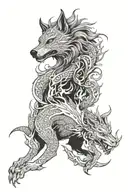 wolf and dragon wrapped tattoo design idea