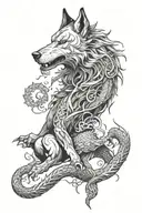 wolf and dragon wrapped tattoo design idea