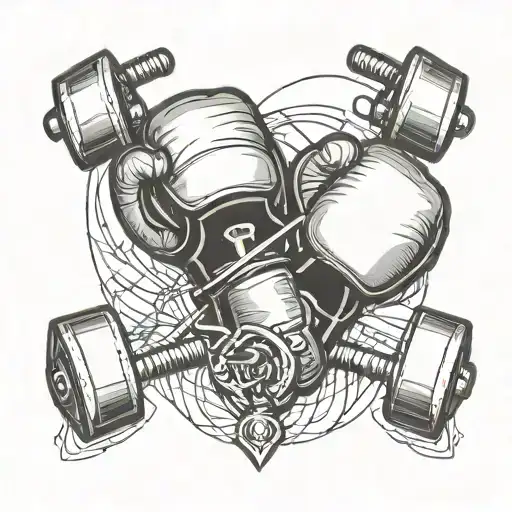 A tattoo design featuring a boxing glove and a weightlifting dumbbell intertwined, symbolizing the client's passion for both sports tattoo design idea