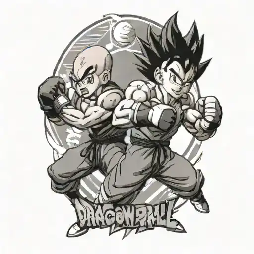 A tattoo design inspired by Dragon Ball Z characters engaged in a boxing match, combining the client's love for the show and boxing tattoo design idea