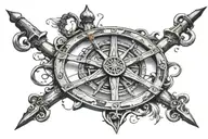 ship steering wheel with jack sparrow compass design tattoo design idea