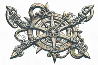 ship steering wheel with jack sparrow compass design tattoo design idea