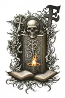 anti religion tattoo with burning bible and demon tattoo design idea