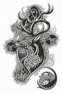 irish deer, celtic bird, shamrock  tattoo design idea
