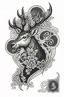 irish deer, celtic bird, shamrock  tattoo design idea