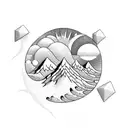 waves and mountain reciprocating with sun and moon in a diamond shaped tattoo tattoo design idea