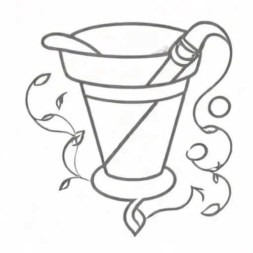 A dotwork tattoo of a mortar and pestle with musical notes floating around it, representing the client's passion for pharmacy and music tattoo design idea