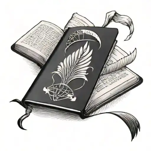 A detailed black tattoo of a book with a parachute bookmark, symbolizing your love tattoo design idea