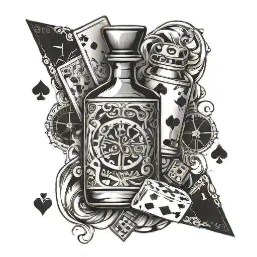playing cards with bottle and dice  tattoo design idea