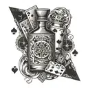 playing cards with bottle and dice  tattoo design idea