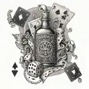 playing cards with bottle and dice  tattoo design idea