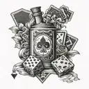 playing cards with bottle and dice  tattoo design idea
