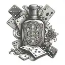 playing cards with bottle and dice  tattoo design idea
