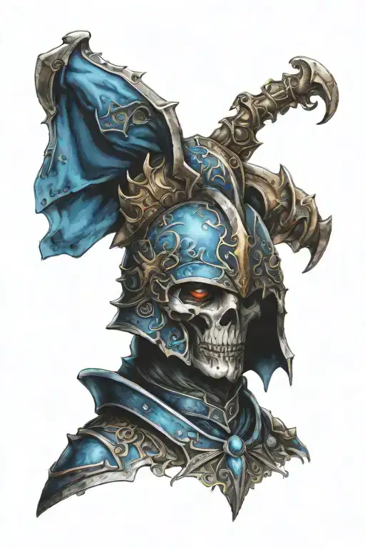 Necromancer with blue and black armour tattoo design idea