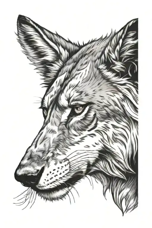 half lion half wolf face tattoo tattoo design idea