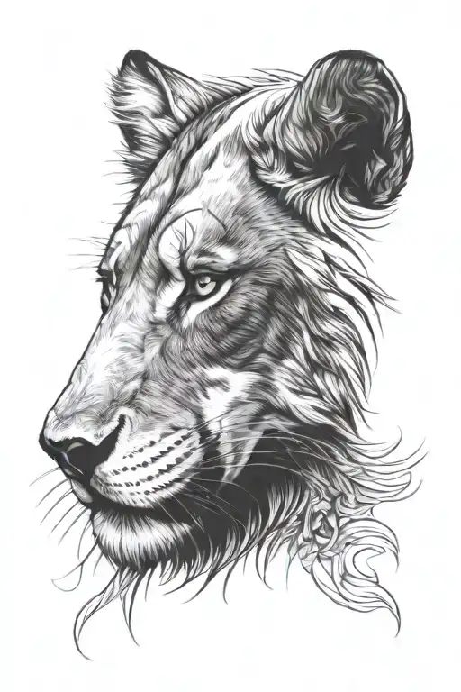 half wolf half lion face tattoo tattoo design idea