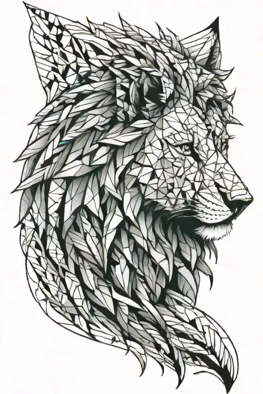 half lion half wolf head tattoo design idea