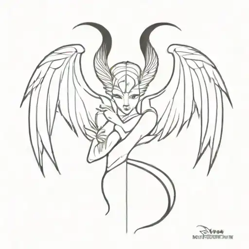 the wings of maleficent in disney with one line with the date 05/27 tattoo design idea