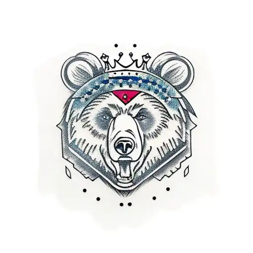 bear head with crown tattoo design idea