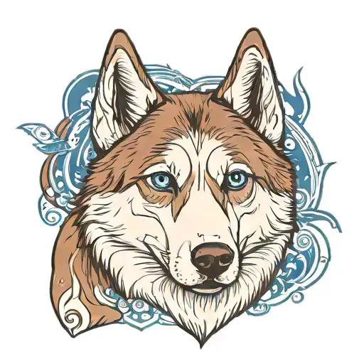 white and brown husky with brown and blue eye tattoo design idea