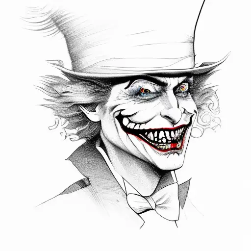 mad hatter and joker half and half faces tattoo design idea