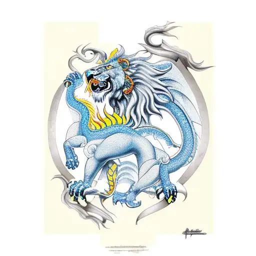 Lion and Dragon tattoo design idea