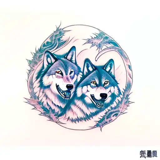 two wolves among thistles tattoo design idea