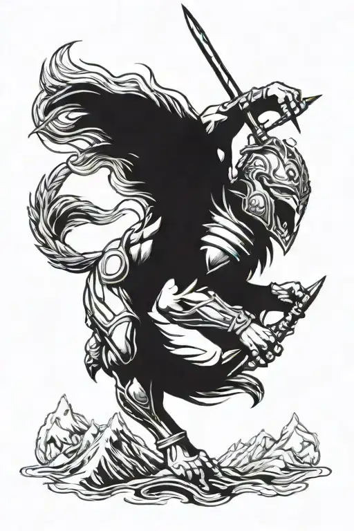 Spartan warrior fighting with wolf tattoo design idea