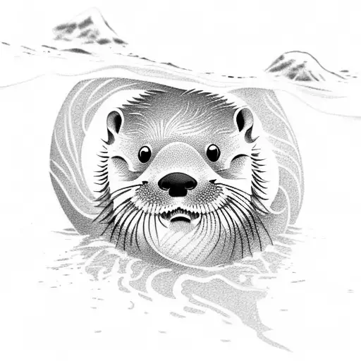 otter in the water line work  tattoo design idea