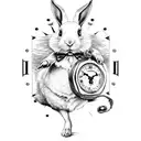 White rabbit from Alice in wonderland with clock tattoo design idea