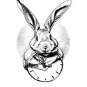 White rabbit from Alice in wonderland with clock tattoo design idea