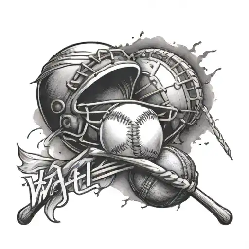 A black-grey tattoo of a baseball and football crossed in a dynamic and artistic way, symbolizing the client's love for both sports and their dedication to athleticism tattoo design idea