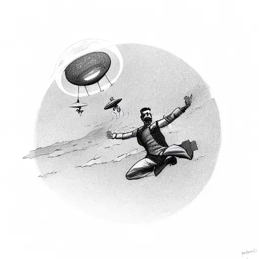Man floating in mid-air being abducted by a UFO tattoo design idea