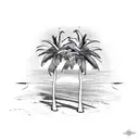 palm trees in shape of a heart with sunset on beach in the middle tattoo design idea